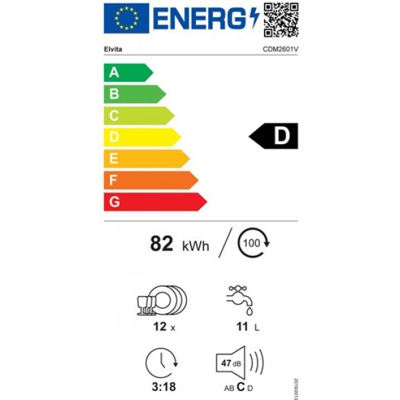 Elvita CDM2601V Opvaskemaskine til indbygning_energilabel