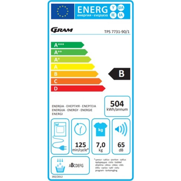 Gram TPS 7731-90/1 Kondenstørretumbler | Energilabel