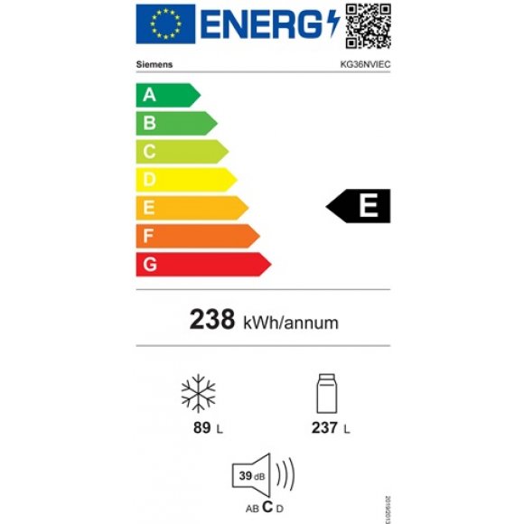 Energilabel_Siemens KG36NVIEC Fritstående kølefryseskab