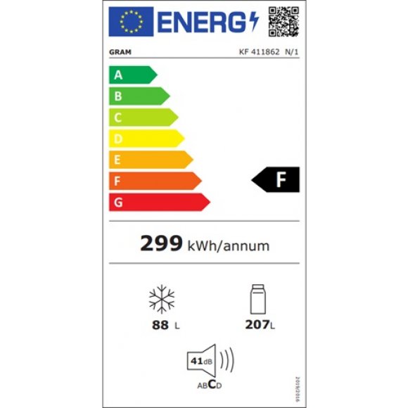 Gram KF 411862 N/1 Køle-/fryseskab med NoFrost | Energilabel