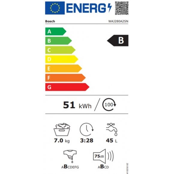 Bosch WAJ280A2SN Vaskemaskine | Energimærkning