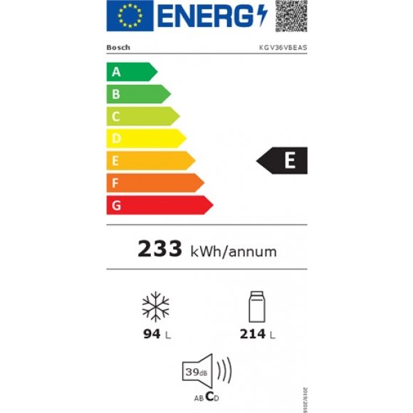 Bosch KGV36VBEAS Kølefryseskab | Energimærke