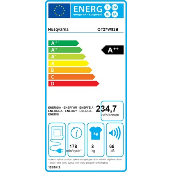 Husqvarna QT27W82B Kondenstørretumbler m/varmepumpe | Energilabel