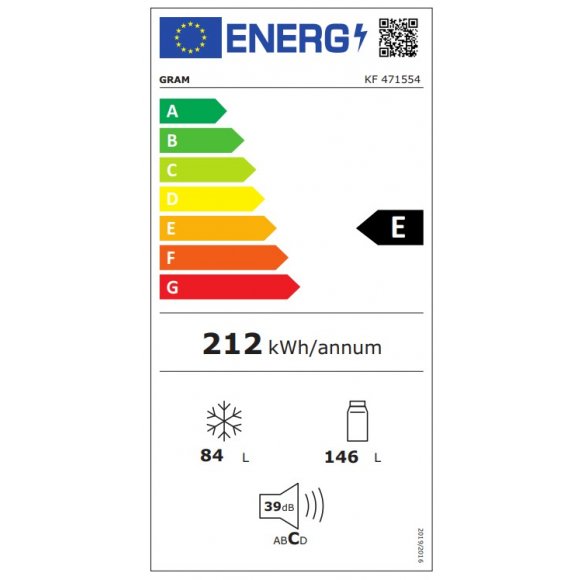 Gram KF 471554 Kølefryseskab med Dual Cooling | energilabel