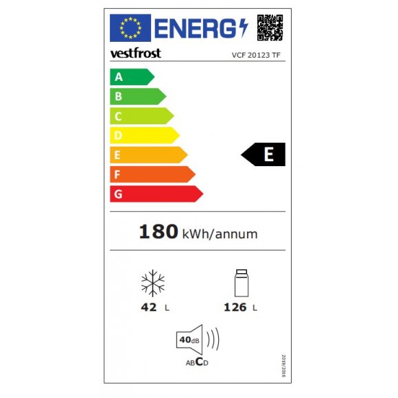 Vestfrost VCF 20123 TF Kølefryseskab, energilabel | Lindved El 
