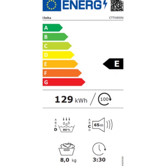 Elvita CTT6800V Tørretumbler med varmepumpe, energimærke | Lindved El 
