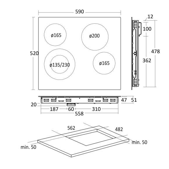 Scandomestic - Scandomestic HOC60F glaskeramisk kogeplade