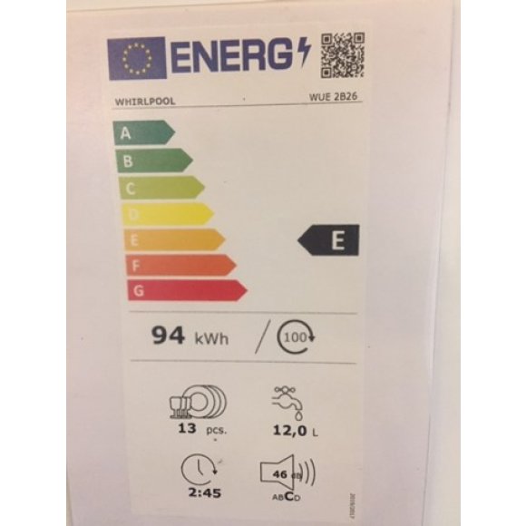 Whirlpool WUE2B26 opvaskemaskine til indbygning_energi