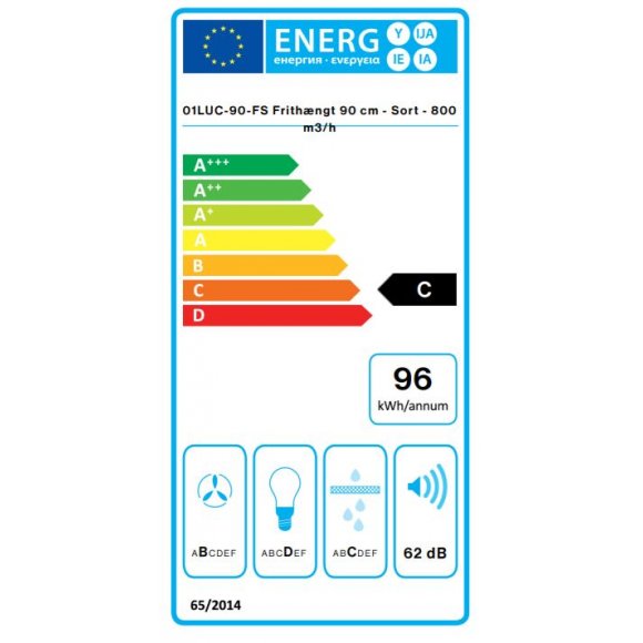 Falmec - Falmec Luce90 frithængende, sort,01luc-90-fs